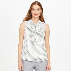 Bar III Striped Tie-Neck Blouse Women's Size XL White Combo Sleeveless